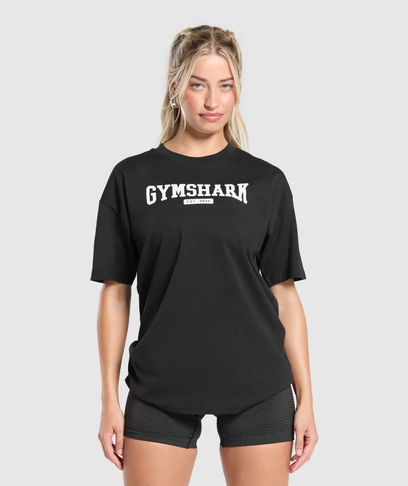 COLLEGIATE T SHIRT BLACK-Gymsis502