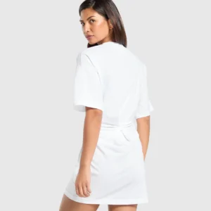 LIFTING LONGLINE T SHIRT DRESS WHITE 2-GYMSIS502