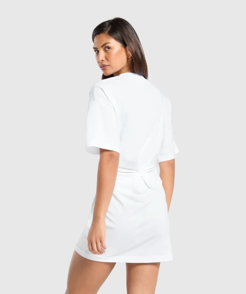 LIFTING LONGLINE T SHIRT DRESS WHITE 2-GYMSIS502