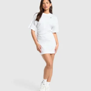 LIFTING LONGLINE T SHIRT DRESS WHITE 3-GYMSIS502