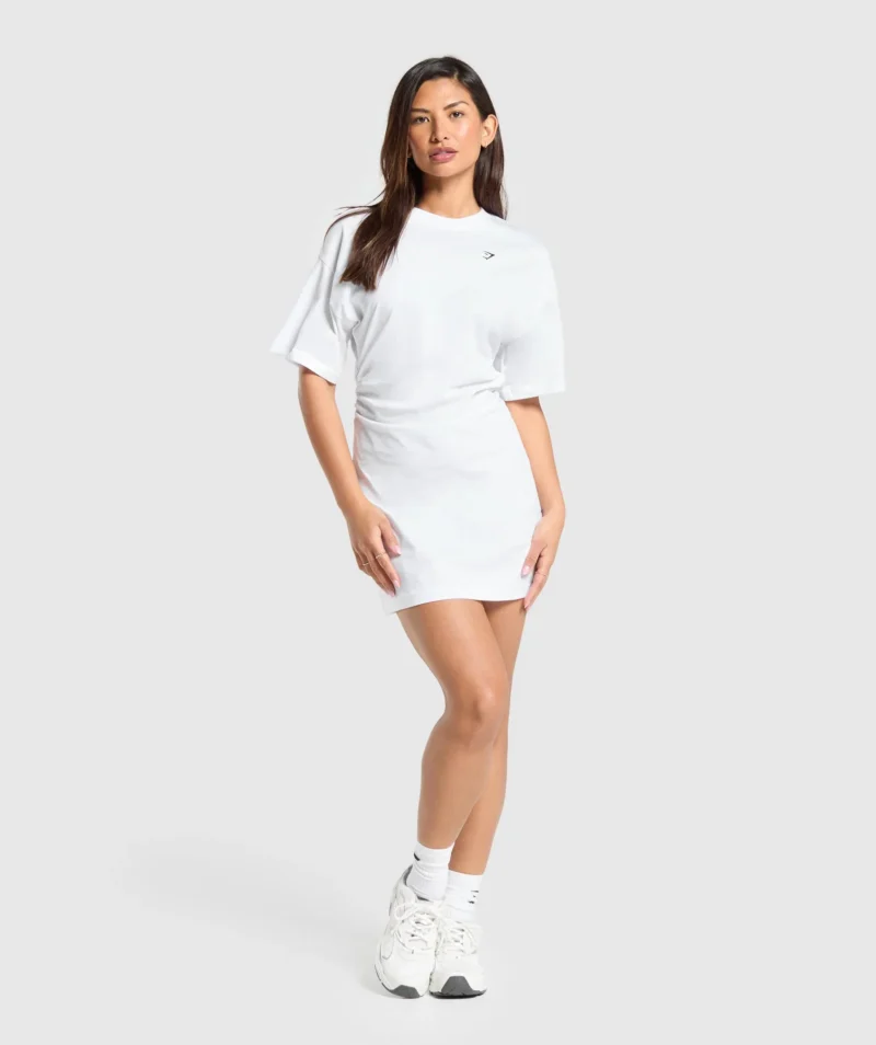 LIFTING LONGLINE T SHIRT DRESS WHITE 3-GYMSIS502