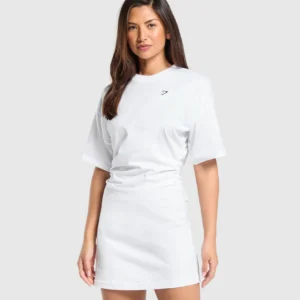 LIFTING LONGLINE T SHIRT DRESS WHITE-GYMSIS502