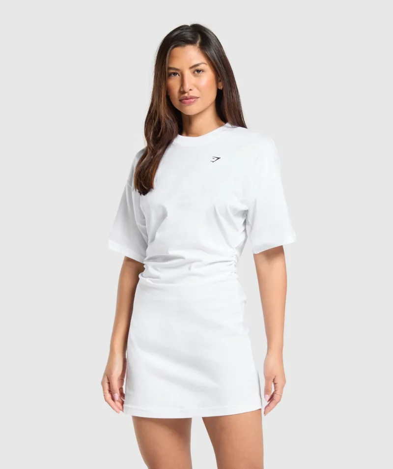 LIFTING LONGLINE T SHIRT DRESS WHITE-GYMSIS502